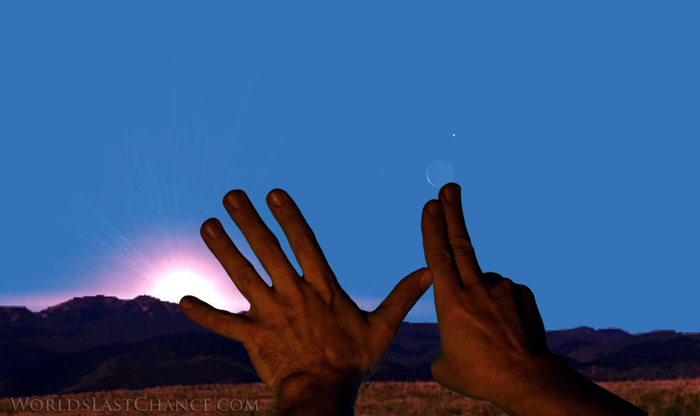medir la separación angular del sol y la luna con las manos