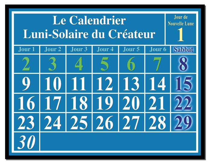 Calendrier Biblique luni-solaire: le Calendrier du Créateur. Nouvelle Lune et Sabbats