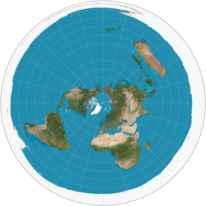 carte Terre Plate (azimutale polaire équidistante)