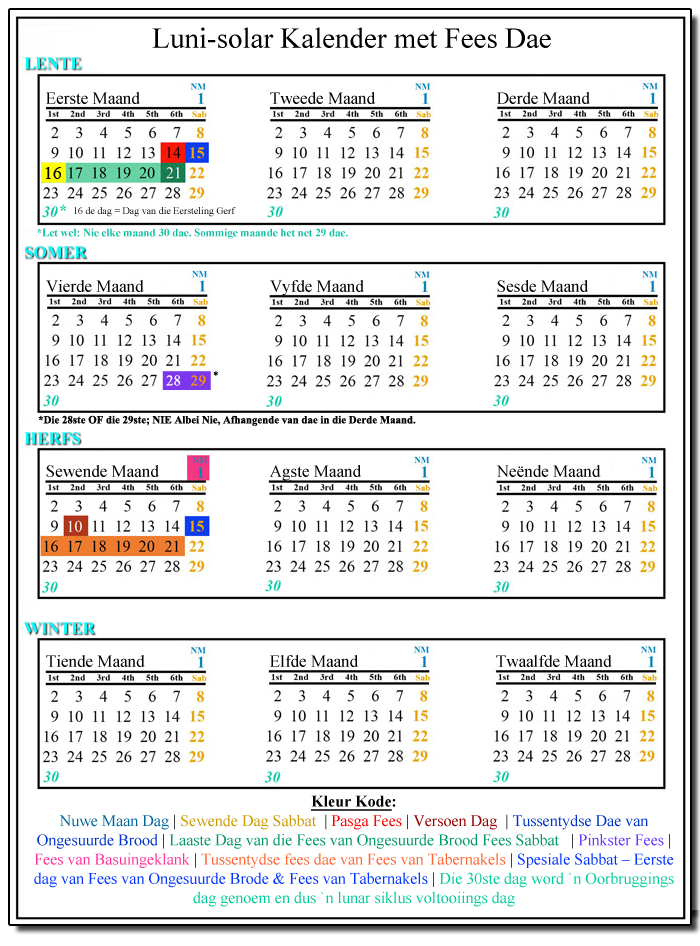 luni-solar calendar with feast days