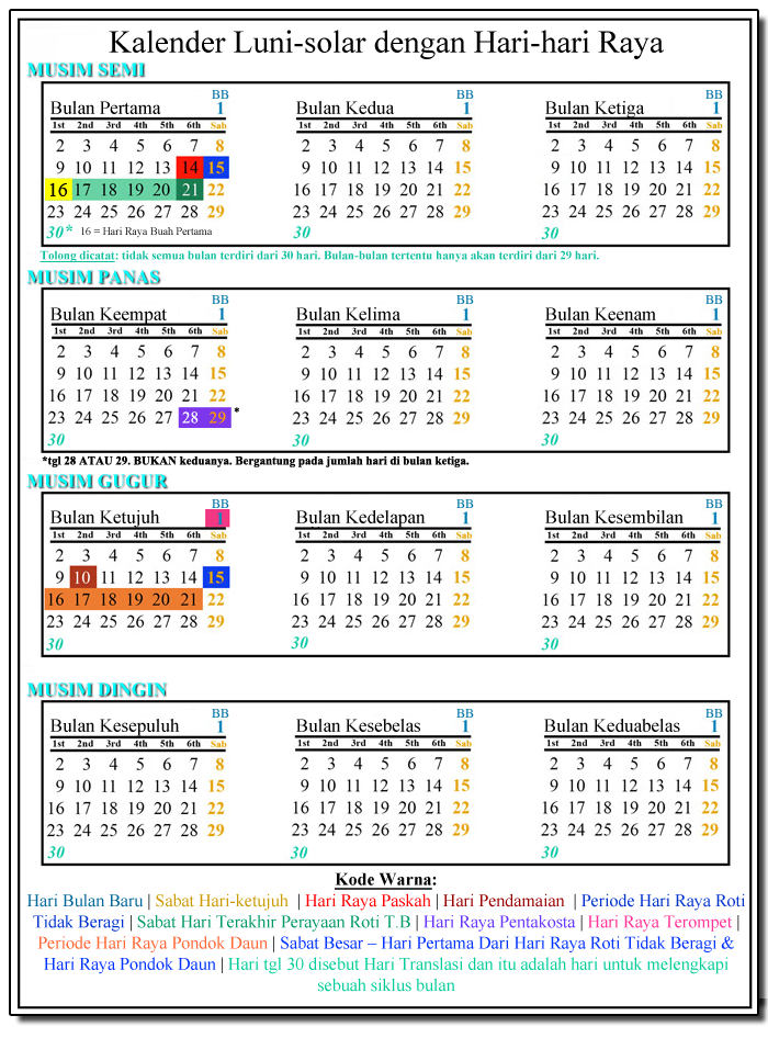 luni-solar calendar with feast days