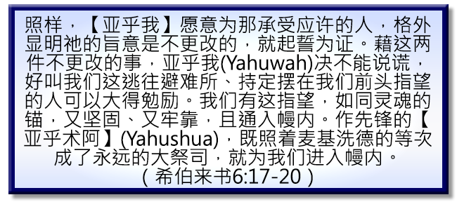 希伯来书6:17-20