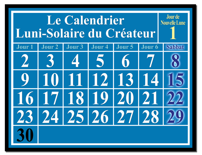 luni-solar calendar, showing Sabbaths on the 8th, 15th, 22nd, and 29th days of the month