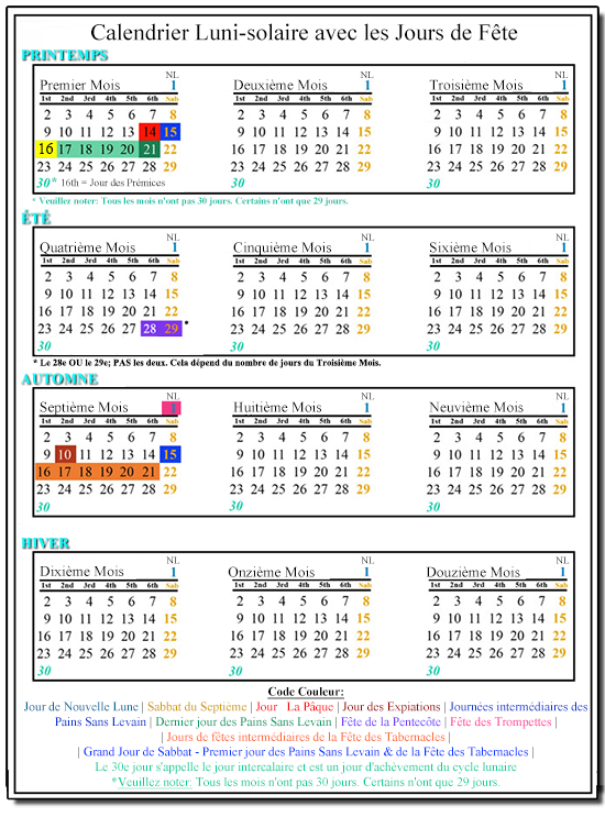 Calendrier Luni-solaire avec les Jours de Fête