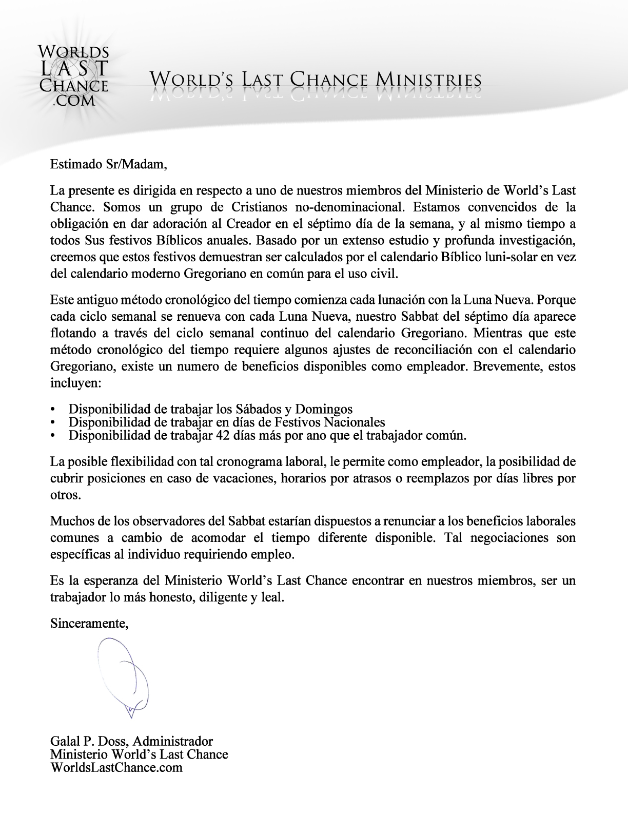Carta Firmada por WLC