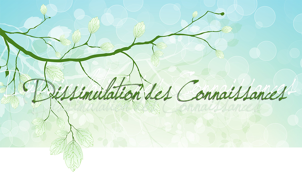Dissimulation des Connaissances; sur fond vert et bleu, avec bulles transparentes, feuilles, branches vertes, en différentes lumières et couches, de pâle blanc à vert foncé, transparence, png