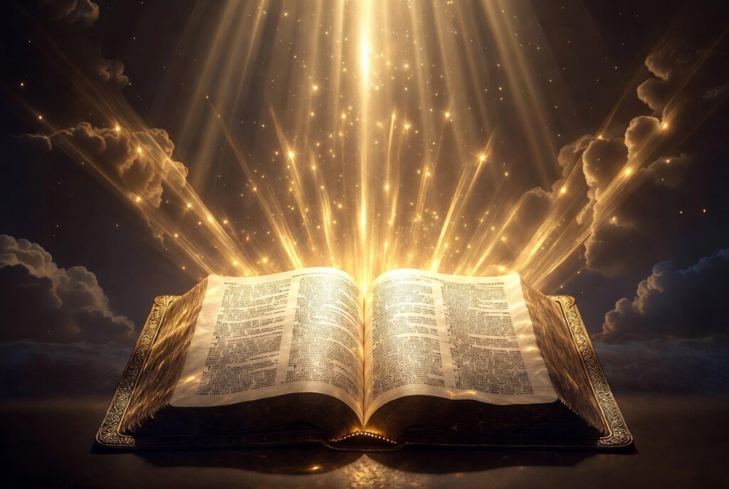 Open Bible emitting light