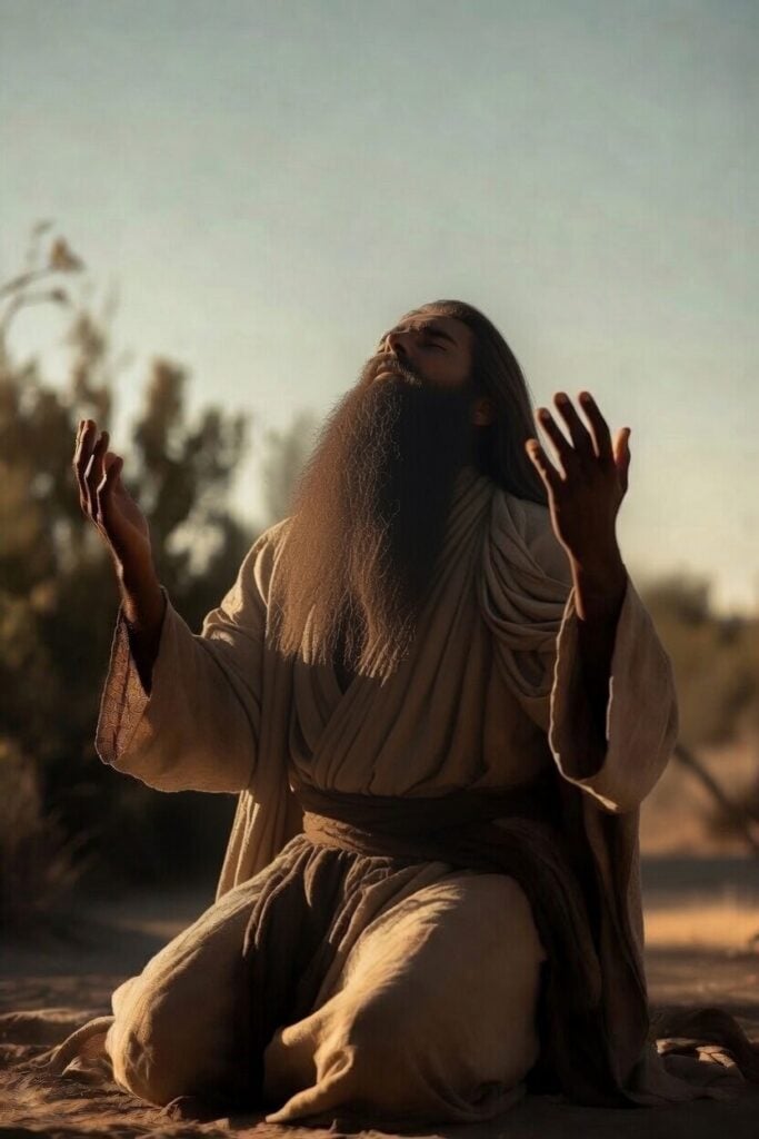 King David praying in the wilderness