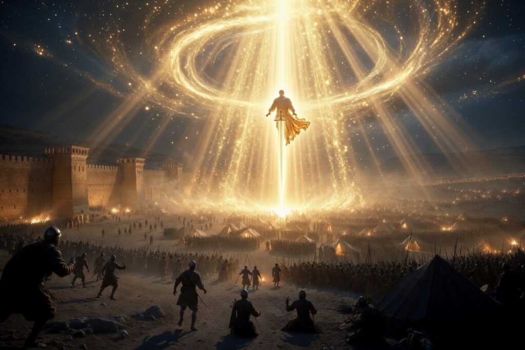 Angel hovering over Assyrian Army