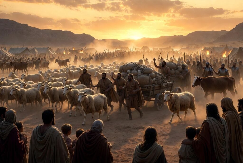 David and his men recovering stolen goods from the Amalekites