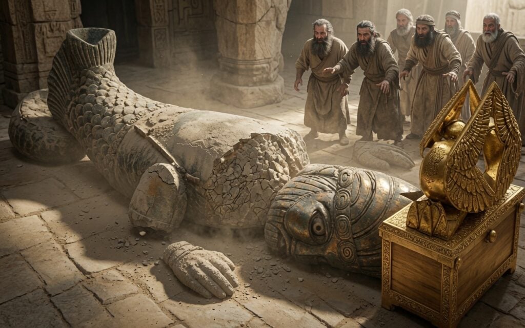 Dagon broken before the Ark of the Covenant