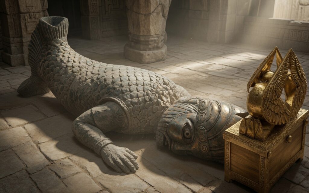 Dagon fallen before the Ark of the Covenant
