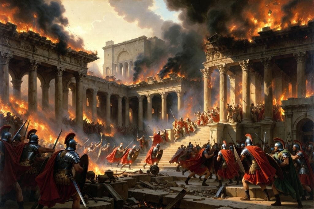 Jerusalem being destroyed by Roman soldiers