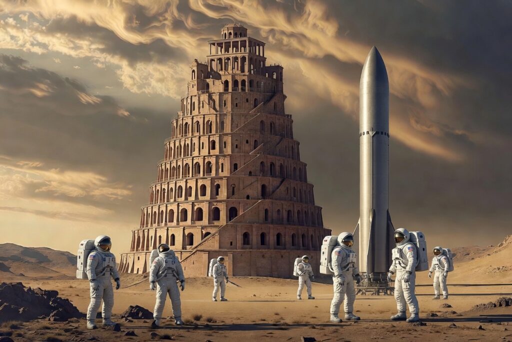 Tower of Babel, Rocket, and Astronauts