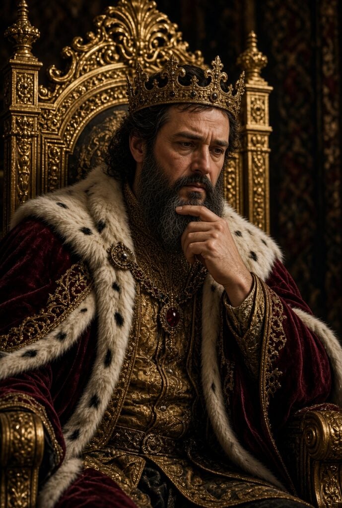 King sitting on his throne in contemplation