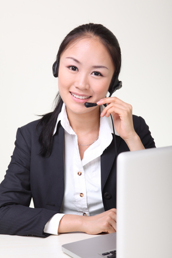 woman talking on phone with headset