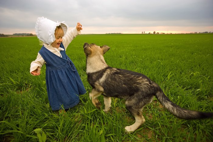 farm girl and dog