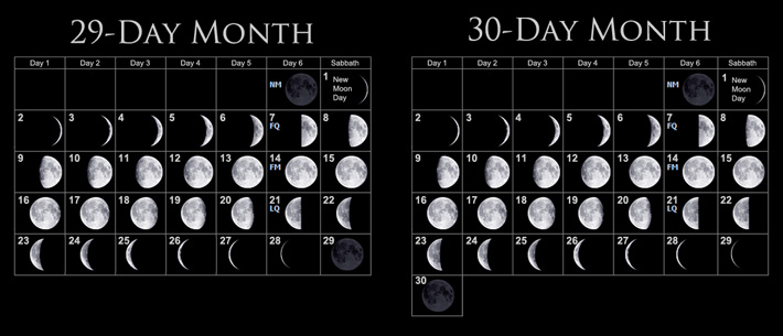 A 29-day lunar month and a 30-day lunar month side-by-side