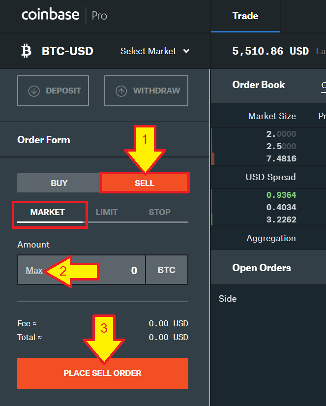 how to sell bitcoin at coinbase (step 1)