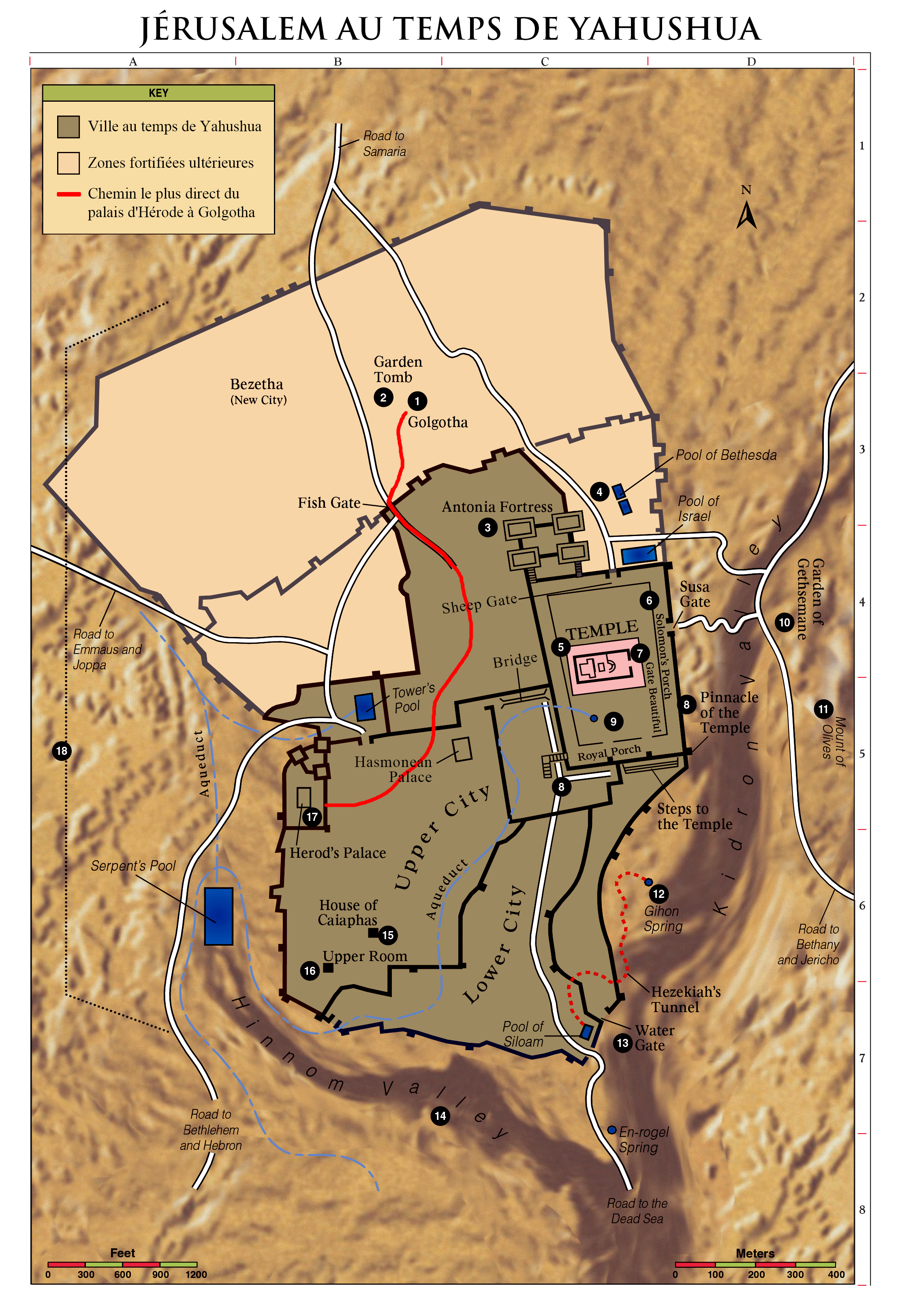 Route directe du palais d'Hérode au Golgotha