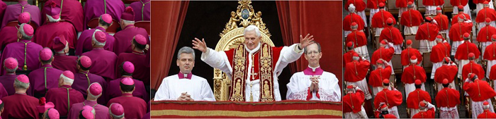 Catholic Church arrayed in purple and scarlet