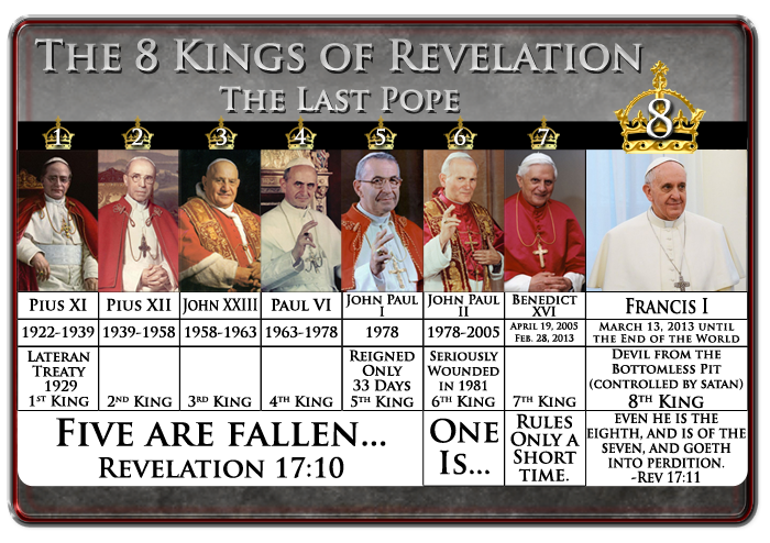 8 Kings of Revelation 17; Francis I = 8th King, the last pope