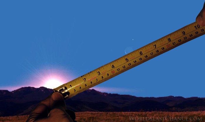 medindo a separação angular do sol e da lua com uma fita métrica