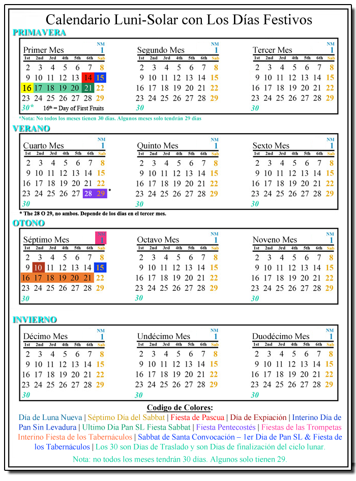 calendario luni-solar con días festivos