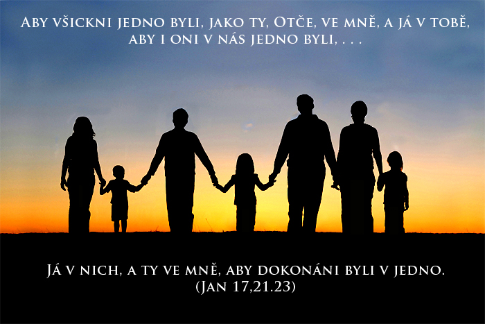 rodina, drželi se za ruce; Jan 17:21, 23