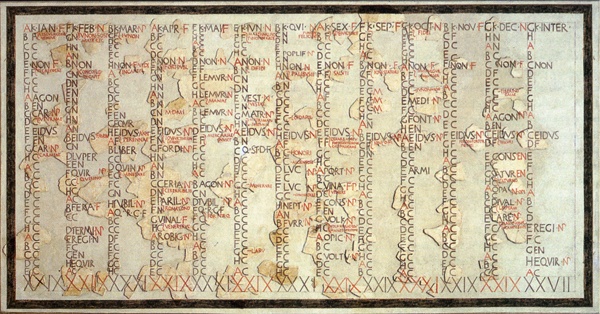 Rekonstruksi Fasti Antiates, satu-satunya kalender Republik Romawi yang masih ada.