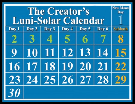 Luni-Solar Calendar showing New Moon Day and Sabbaths