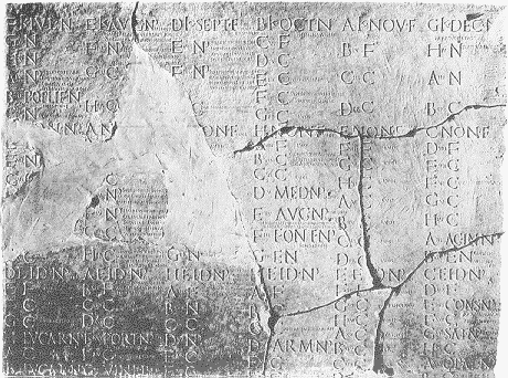 Julian Calendar on stone fragments, dating from the time of Augustus (63 B.C. – A.D. 14) to Tiberius(42 B.C. – A.D. 37)