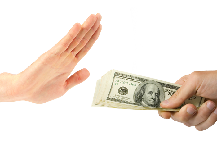 outstretched hand refusing money
