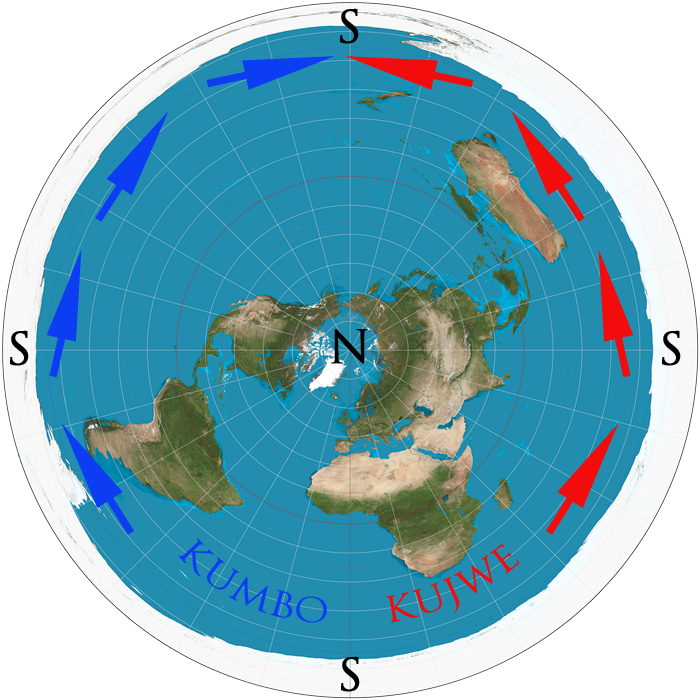 Flat Earth Map showing cardinal directions