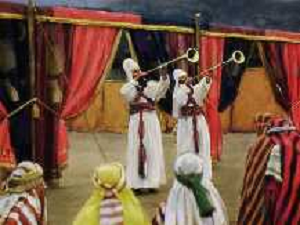 priests blowing trumpets