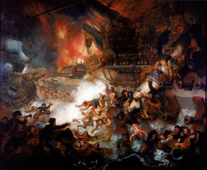 Slaget vid Nilen: Förintelsen av L’Orient, 1 Augusti 1798, Mather Brown, 1825, National Maritime Museum