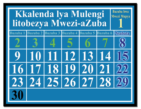 kkalenda litobezya mwezi-azuba, kalitondezya Nsabata muli bwalusele, muli bwakkumi abusanu, muli bwamakumi obile abwabili amuli bwamakumi obile afuka bwa mwezi