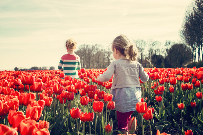 children and tulips