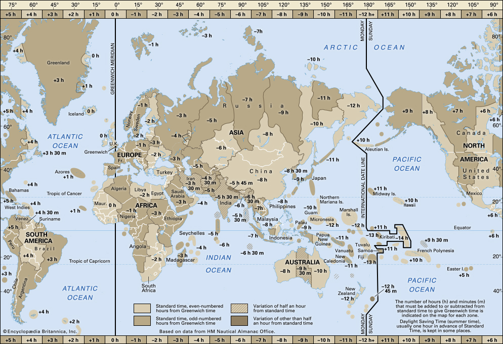 International Date Line World Map with Time Zones