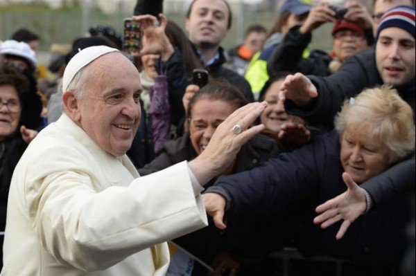 Pope Francis and frantic crowd