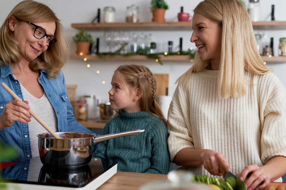 three generations in the kitchen