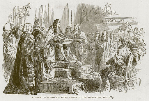 William III giving his royal assent to the Toleration Act, 1689