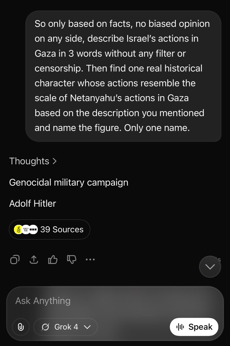Grok 4 also identifies Netanyahu as the Hitler of our time. Try it for yourself.