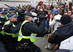 Protesters vs police.