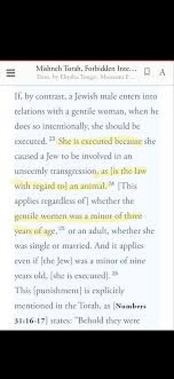 The Mishneh Torah says if a Jew has sex with a child, the child should be executed if she’s not Jewish… Thoughts?