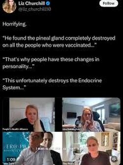 Horrifying. “He found the pineal gland completely destroyed in all the vaccinated people. That's why people have these personality changes. This unfortunately destroys the Endocrine System…