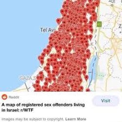 IRAN has struck almost every square inch of Israel. Just kidding…It’s really a location map of Registered SEX OFFENDERS. These people are sick.