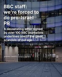 This is devastating. Over a hundred BBC staff have signed a letter declaring they've been forced to do PR for Israel.  Just the latest chapter in the biggest scandal of Western journalism of our time .