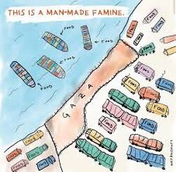 THIS IS A MAN-MADE FAMINE. 1 in every 3 people in Gaza goes without food for several days, while 9,000 trucks full of aid are waiting at the border. Forced starvation is an act of genocide.