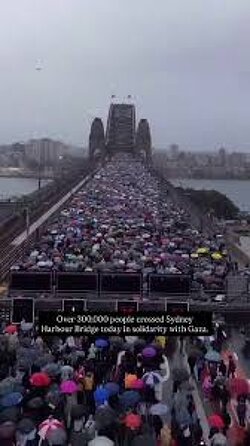 Over 300,000 people in rain marched across Sydney Harbour Bridge today in solidarity with Gaza. Israel has been exposed — and its crimes will never be forgotten.